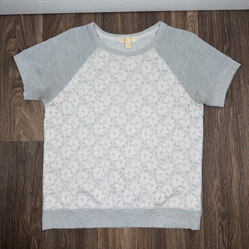 Michael Kors Women’s Gray Lace Short Sleeve Top Size L
